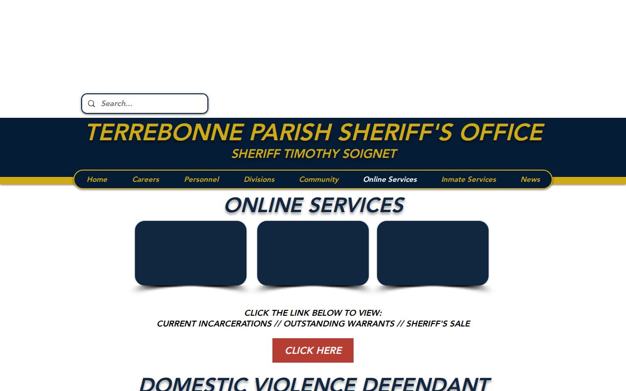 Terrebonne Parish Sheriff online services links for current incarcerations and outstanding warrants