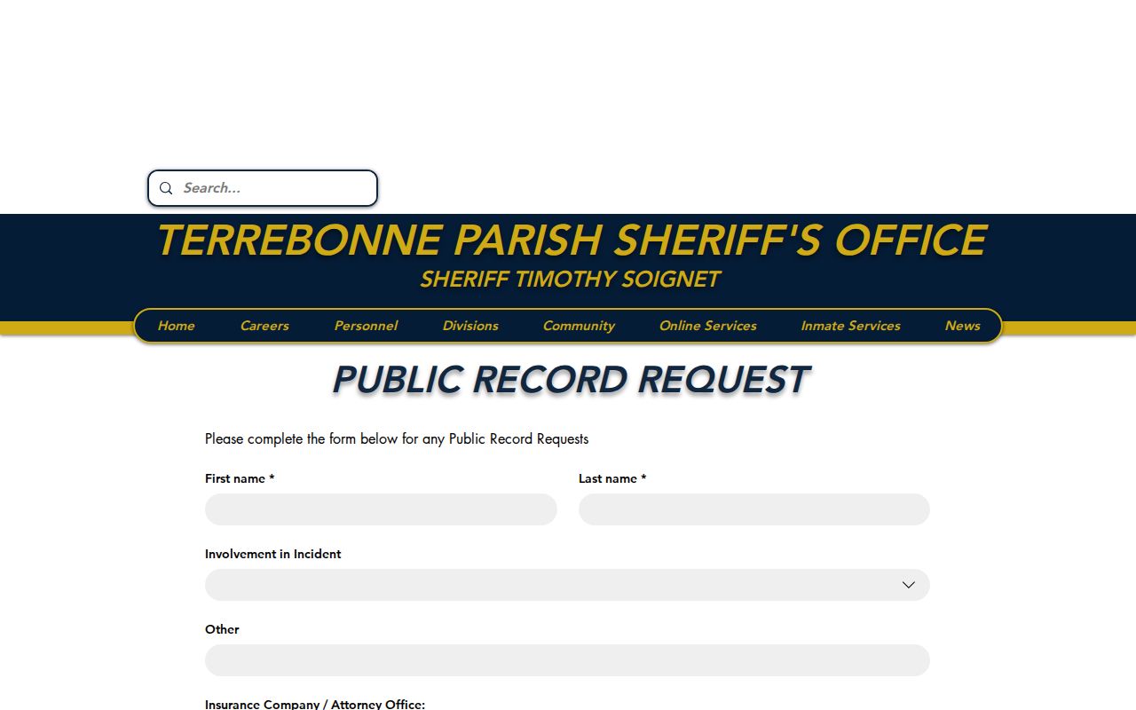 Terrebonne Parish Sheriff public records request form